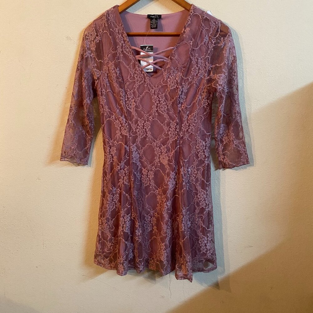 RUE21 SMALL DUSTY ROSE OR MAUVE LACE FIT-AND-FLARE (SKATER) DRESS